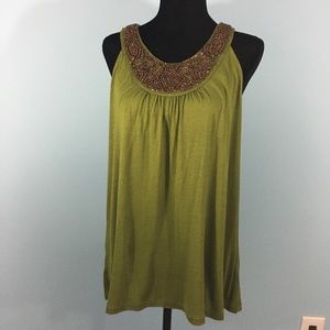 Light olive green tank with beading